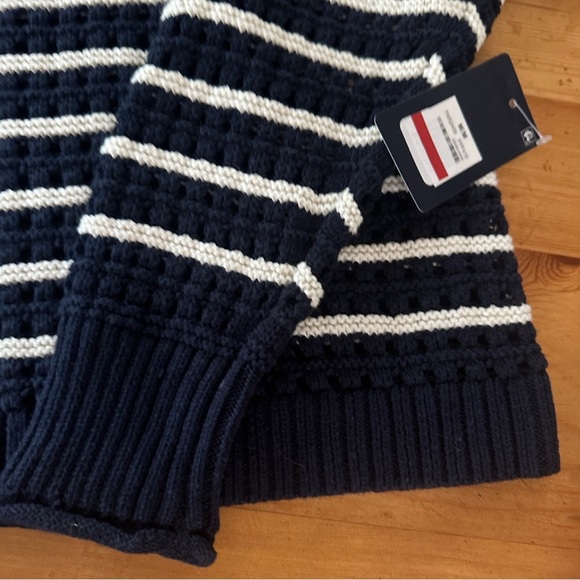 New Lucky Brand Sweater Pointelle Knit Navy Blue/White Stripe Women’s Size M - Picture 7 of 12